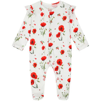 Baby Girls White & Red Poppies Babygrow